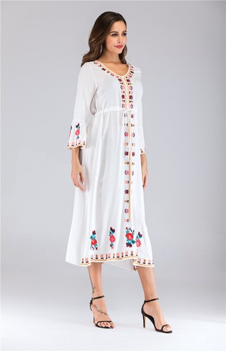 Ukrainian Embroidered Dress Vyshyvanka Boho Dress V-Neck Ethnic Summer Cocktail - Picture 10 of 27
