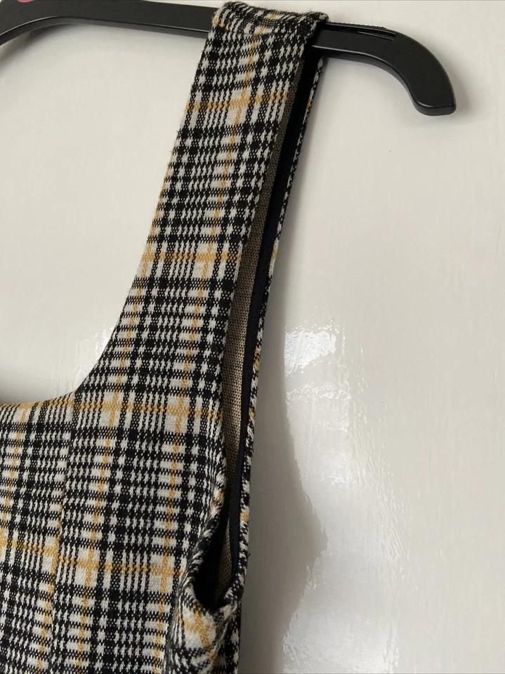 Женское мягкое кремовое и коричневое платье без рукавов с квадратным вырезом Topshop Check. Великобритания 8. VGC - Изображение 3 из 4