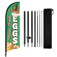 Farm Fresh Eggs Swooper Flag 8FT with Pole, Feather Banner for Egg Business Ads