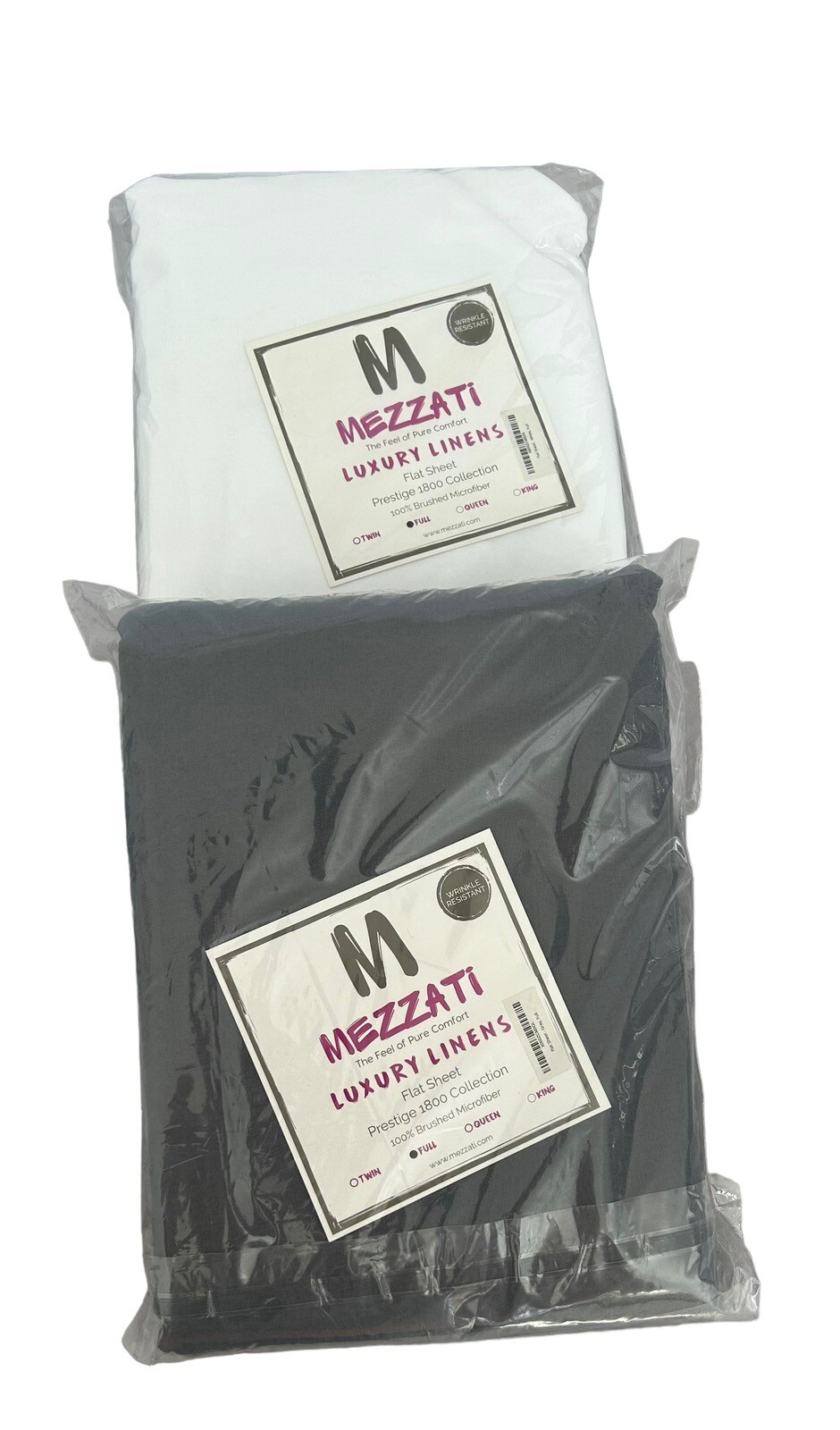 2 NEW Mezzati Luxury Linens Grey White Flat Sheet Full Size Wrinkle