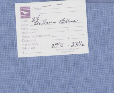 28 ct Cross Stitch Fabric Silver Blue 29.5x25.5'' Cashel Linen Twisted THreads