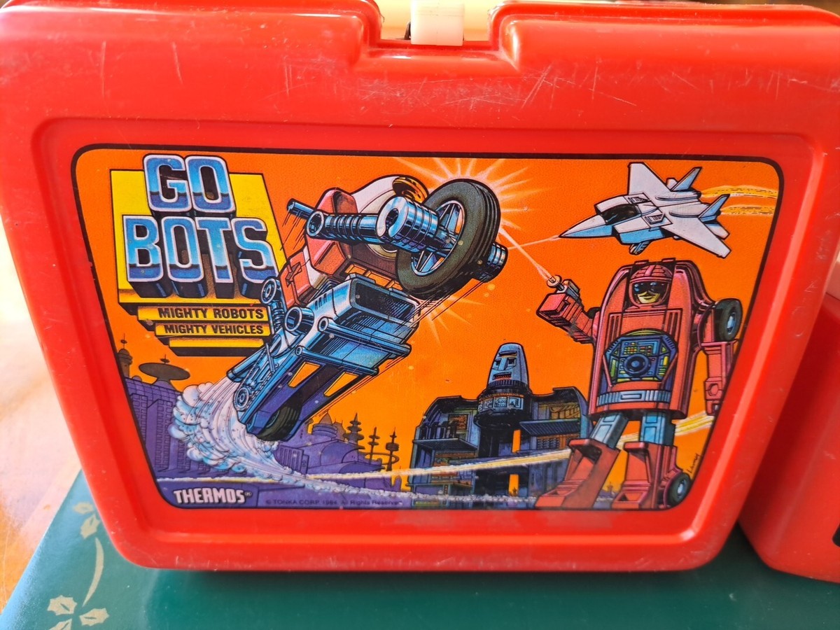 Vintage 1984 GoBots Lunch Box Thermos Bottle Red Plastic Mighty