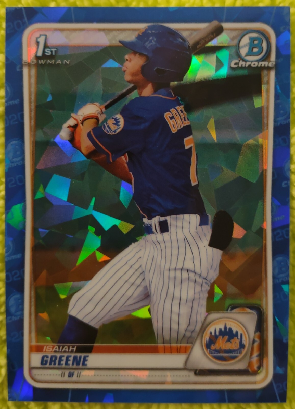 2020 Bowman Chrome Draft Sapphire Isaiah Greene 1st RC #BD-77 Mets