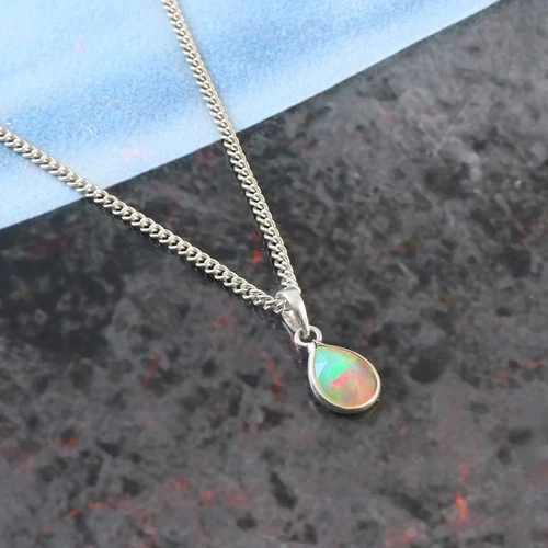 Elegant Opal Green Sterling Silver Pendant Handmade Jewelry   J-125