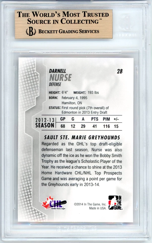 POP 1: Darnell Nurse BGS 9.5: 2013-14 ITG Heroes & Prospects Pre-Rookie Gisto - Image 2 of 3