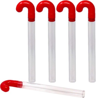 Empty Clear Plastic Holiday Candy Cane Tub w/ Red Topper-1.08x11.5in w/ Sticker