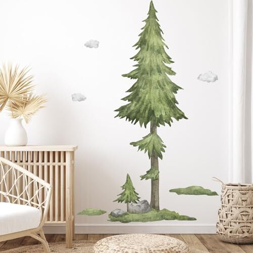 Tree Wall Decal Large Pine Tree Wall Sticker for Bedroom Living Room, Forest-a - Picture 2 of 8