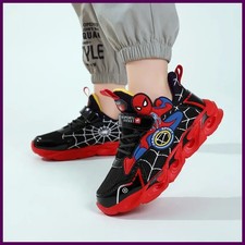 2025 Boys' Anti Slip Running Shoes With Leather Surface And Light Spider Man