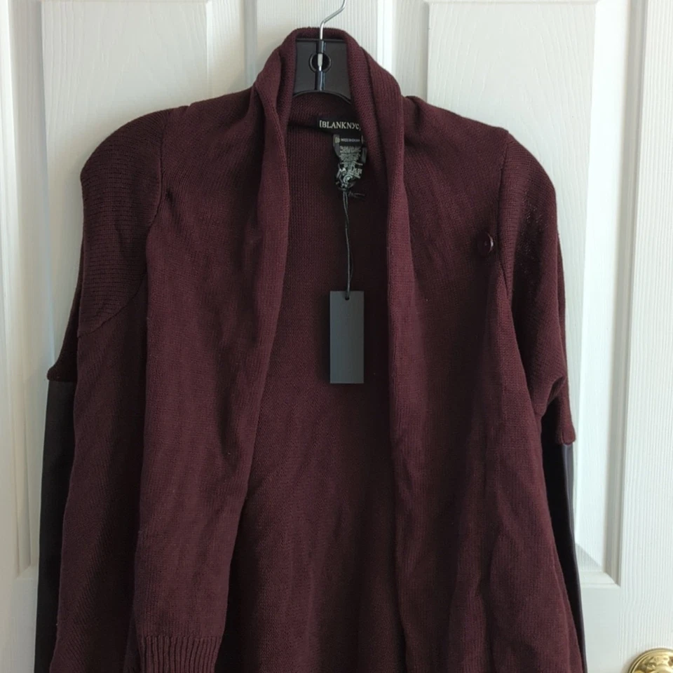Blank NYC Burgundy Leather Knit Waterfall Cardigan, NWT - Image 2 of 4