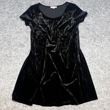 Socialite Black Crushed Velvet Mini Dress Short Sleeve Scoop Neck Goth Small