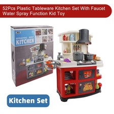 52Pcs Plastic Tableware Kitchen Set With Faucet Water Spray Function Kid Toy E4