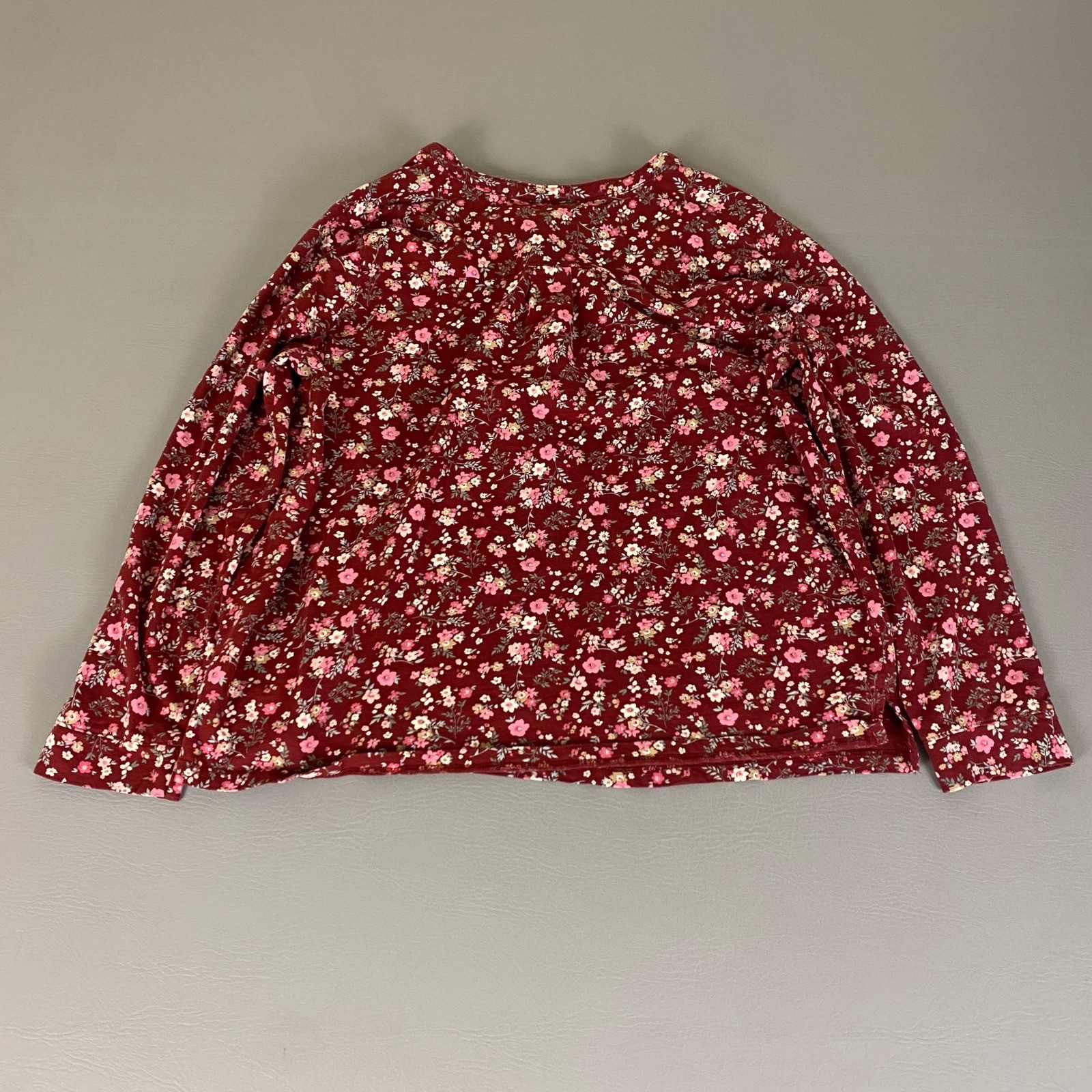 Style & Co Tunic Top Blouse Women's Plus Size 1X Floral Long Sleeve Burgundy