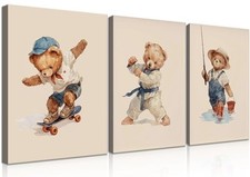 Watercolor Teddy Bear Wall Art Set of 3 - Vintage Cute Bear 16L" x 12W" Bear2