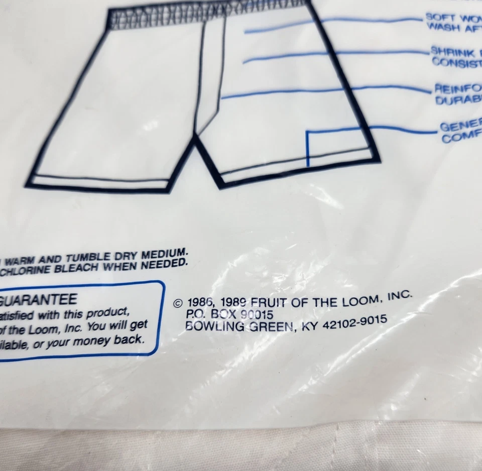 Vtg New 1989 FRUIT OF THE LOOM White Mens 3pk Boxer Shorts Underwear sz S 30-32 - Image 4 of 4