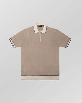 STEFANO RICCI SALE SILK ZIP POLO TOP SHIRT  $1,200 CONTRAST COLLAR SZ: 4XL
