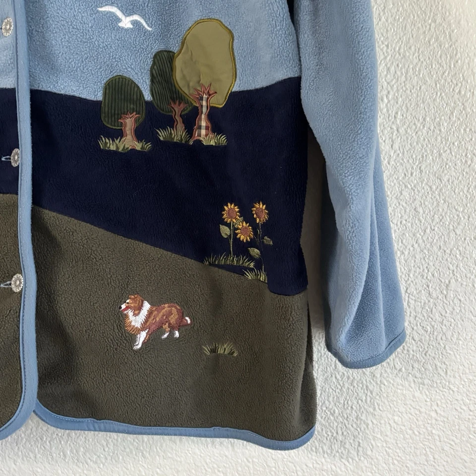 Chaqueta Suéter Northern Reflections Granero y Árboles Otoño Azul Talla XL De Colección Foto 3 de 4