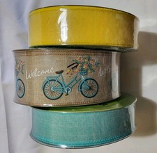 Lot of 3 Rolls Member's Mark Coordinated "Welcome" Wired Ribbon 50 Yd Each NEW