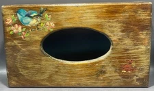 Vintage Wood Tissue Box Cover with Blue Bird and Flowers