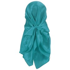35 Inch Square Satin Head Scarf Silk Feeling Hair Scarf, Cyan