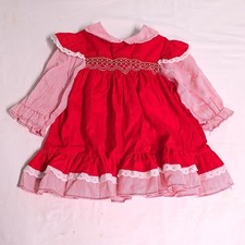 Polly Flinders Hand Smocked Dress Girls 12 Months Red Pink Striped Lace Ruffle