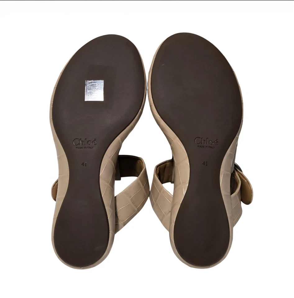 Chloe ( R-$795) Croc-Embossed Leather Thong Sandals In Nougat Color - Image 4 of 4