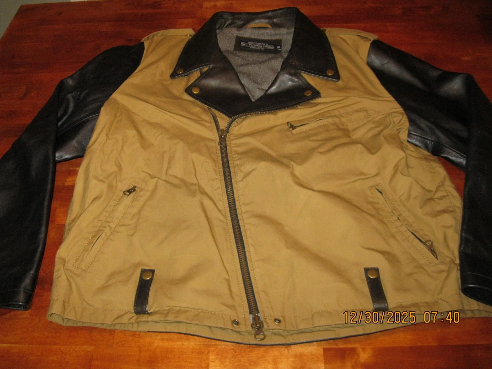 NEW The J Peterman Co Leather & Canvas Motorcycle Rider Jacket SZ XXL LINED NEW