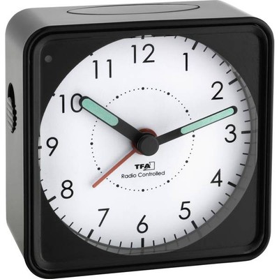 TFA Dostmann 60.1510.01 Radio Controlled Alarm Clock Black Fluorescent Hand