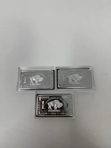 (3) 1 Oz German Silver Buffalo Bars Including Case With Low Reserve 3 Bars Total