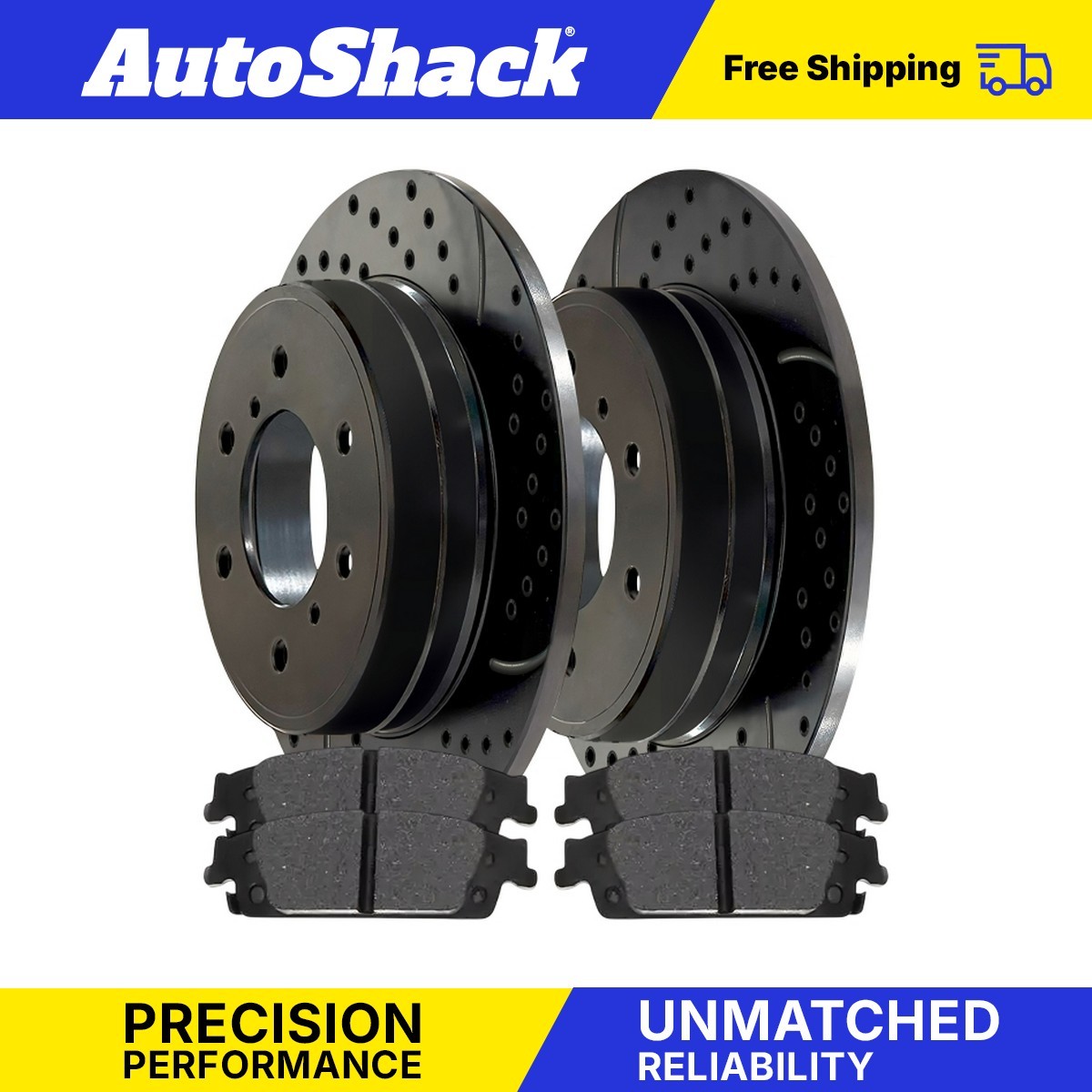 Ceramic Brake Pads with Rear Drilled Disc Rotors for Chevy Silverado 1500