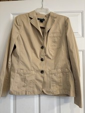 Lauren Ralph Lauren Khaki Cotton Twill Blazer Women  s Size 10 Shoulder Pads EUC