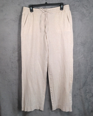 Talbots Linen Blend Pants Sz 8 Drawstring Lagenlook Tan Pull On Beach Old Money