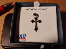 14K Solid Real Gold High Polish Religion Cross Crucifix Pendant NIB NEW in Box