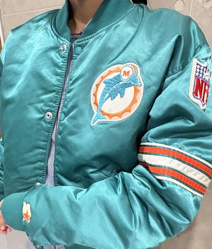 Miami Dolphins NFL Pro Line Starter Satin Bomber Jacket Vintage Mens XL Used '88 - Image 1