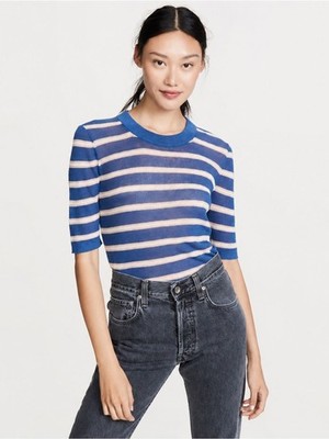 Veronica Beard Jeans Dean Striped Linen Blend Sweater Top Designer Knit Size M