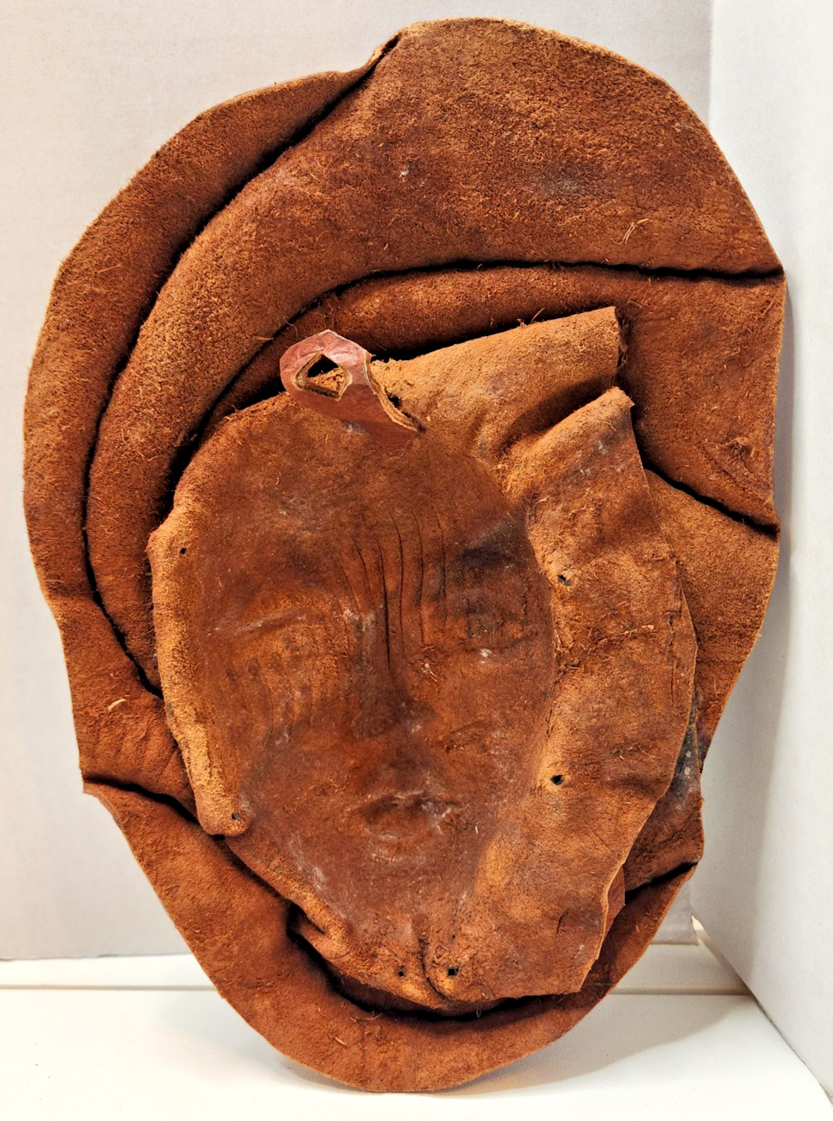 Vintage African/Haitian Molded Leather Tribal Mask -Wall Art Decor (3)