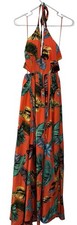 NWT Fashion Nova Kenzie Halter Maxi Dress Size S Orange Multi Palm Tropical