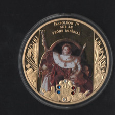 Gigant Medaille Cu vergoldet,Napoleon auf dem Kaiserthron, Zertifikat, 110Gr .PP