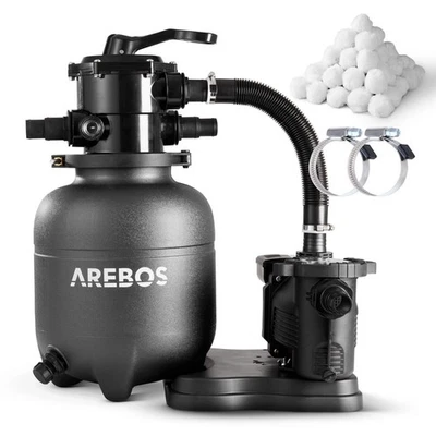 AREBOS Système de Filtre à Sable avec Pompe de 350 W Filtre à Sable Système Noir - Photo 1/4