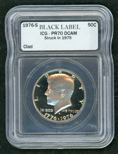 1976-S Black Label Kennedy Bicentennial 50c ICG-PR70 DCAM Struck in 1975