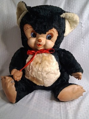 Vintage 1950 s Rushton Rubber Face &Paws Chubby Tubby Plush Stuffed Bear Bow 18''