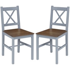 HOMCOM Dining Chairs Set of 2, Pine Wood Frame, Cross Back for Kitchen Grey
