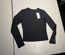 New FIGS Top Women's XS Black Ribbed Cropped Under Scrub Shirt Nylon Spandex