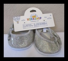 Build A Bear Workshop Silver Glitter Slip On Shoes with Side Bow NEW