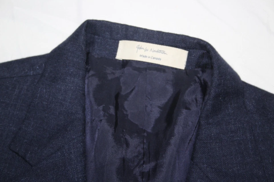 NORDSTROM 46L Made In Canada Blue 2B Sport Coat Camelhair Linen Silk by Piana - Image 3 of 4