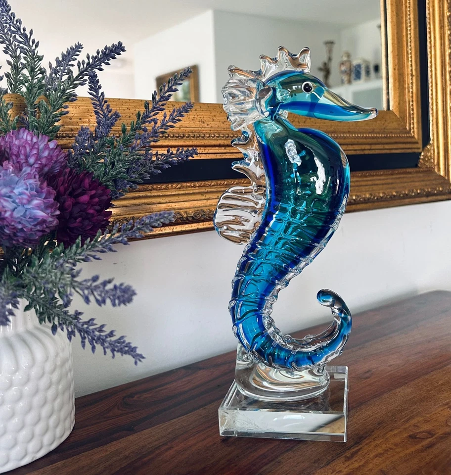 Seepferdchen Glas Figur Glasfigur Skulptur Kristallglas Murano Stil Fisch Deko  - Bild 4 von 4