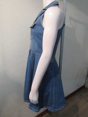 super cute Lady Ribbon sleeveless stretch denim button-up dress