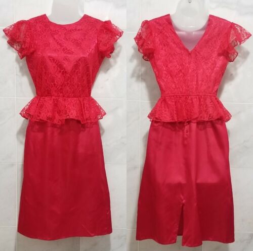 Gunne Sax Red Lace Peplum 80s Dress Vintage Sz 2/… - image 1