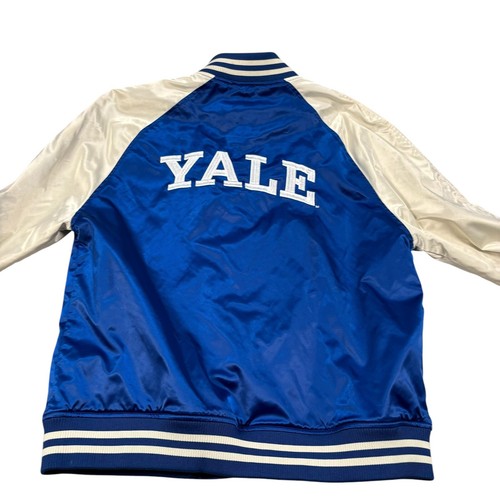 H&M YALE University Satin Varsity Bomber Jacket Embroidered Mens Large Blue Rare - Picture 3 of 11