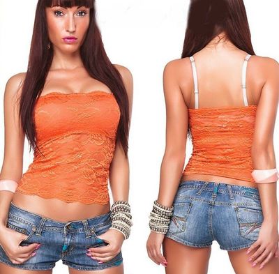SeXy MiSS Damen Bandeau Top Push up Tube Spitze S/M 34/36 L/XL 38/40 NEU orange
