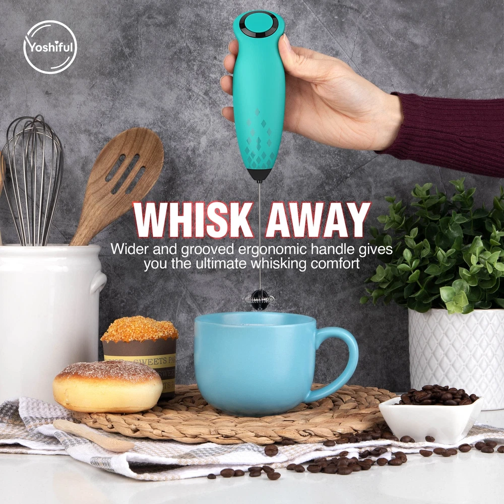 Milk Frother for Coffee with Deluxe Stand - Coffee Frother Handheld Foam Make...
